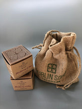 Load image into Gallery viewer, Dublin Soap Blackberry &amp; Bay handmade soap cubes and jute bag.
